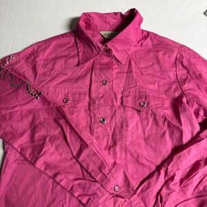 Roper Girls Pink Western Snap Shirt Rhinestone Studded Long Sleeve Size M 7-8‎